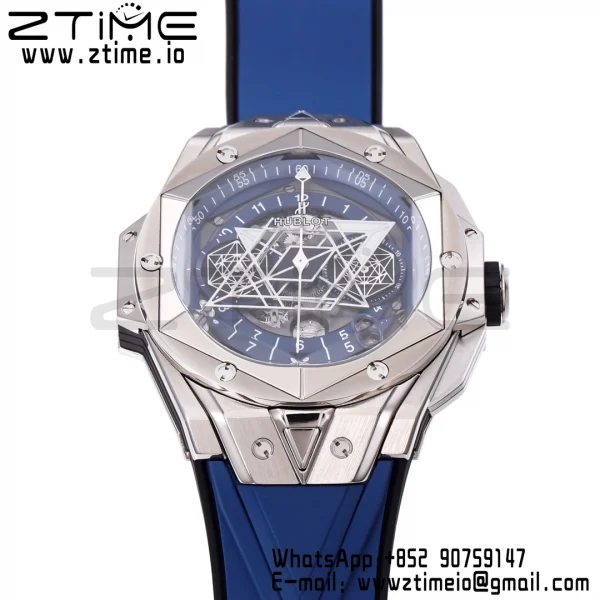 HUBLOT Big Bang Sang Bleu II Chrono 418.NX.5107.RX.MXM20 Titanium BBF Best Edition SS Bezel Blue Dial on Blue Rubber Strap HUB1240 - Super Clone Watch | 1:1 Best Version