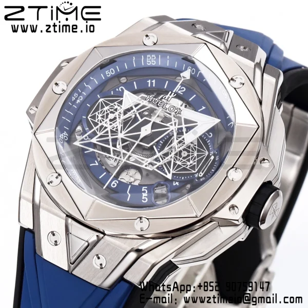 HUBLOT Big Bang Sang Bleu II Chrono 418.NX.5107.RX.MXM20 Titanium BBF Best Edition SS Bezel Blue Dial on Blue Rubber Strap HUB1240 - Super Clone Watch | 1:1 Best Version