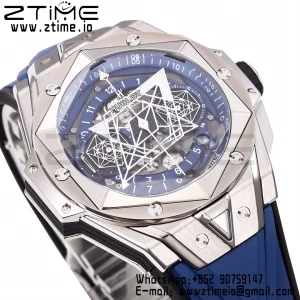 HUBLOT Big Bang Sang Bleu II Chrono 418.NX.5107.RX.MXM20 Titanium BBF Best Edition SS Bezel Blue Dial on Blue Rubber Strap HUB1240 - Super Clone Watch | 1:1 Best Version
