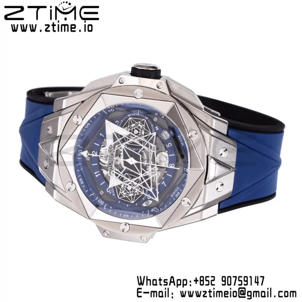 HUBLOT Big Bang Sang Bleu II Chrono 418.NX.5107.RX.MXM20 Titanium BBF Best Edition SS Bezel Blue Dial on Blue Rubber Strap HUB1240 - Super Clone Watch | 1:1 Best Version