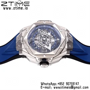 HUBLOT Big Bang Sang Bleu II Chrono 418.NX.5107.RX.MXM20 Titanium BBF Best Edition SS Bezel Blue Dial on Blue Rubber Strap HUB1240 - Super Clone Watch | 1:1 Best Version