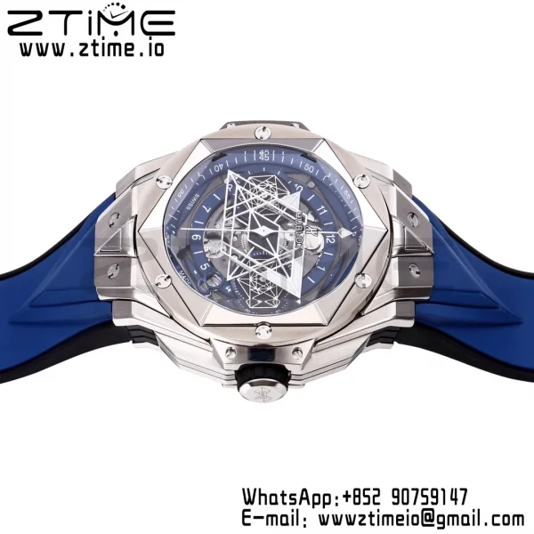 HUBLOT Big Bang Sang Bleu II Chrono 418.NX.5107.RX.MXM20 Titanium BBF Best Edition SS Bezel Blue Dial on Blue Rubber Strap HUB1240 - Super Clone Watch | 1:1 Best Version