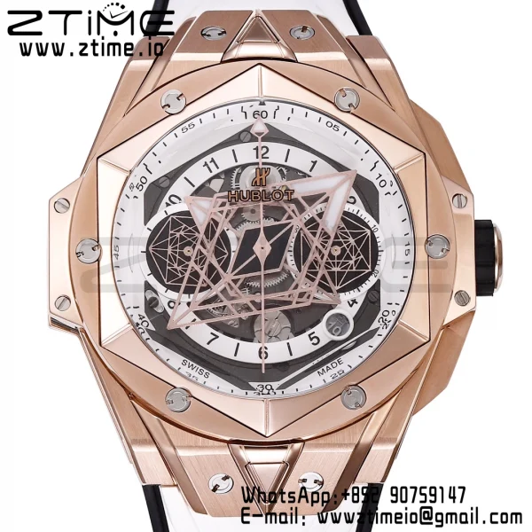 HUBLOT Big Bang Sang Bleu II Chrono 418.OX.2001.RX.MXM20 RG BBF Best Edition  White Dial on White Rubber Strap HUB1240 - Super Clone Watch | 1:1 Best Version