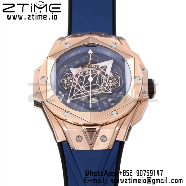 HUBLOT Big Bang Sang Bleu II Chrono 418.OX.5108.RX.MXM20 RG BBF Best Edition Quadrante blu su cinturino in caucciù blu HUB1240 - Orologio super clone | 1:1 Versione migliore