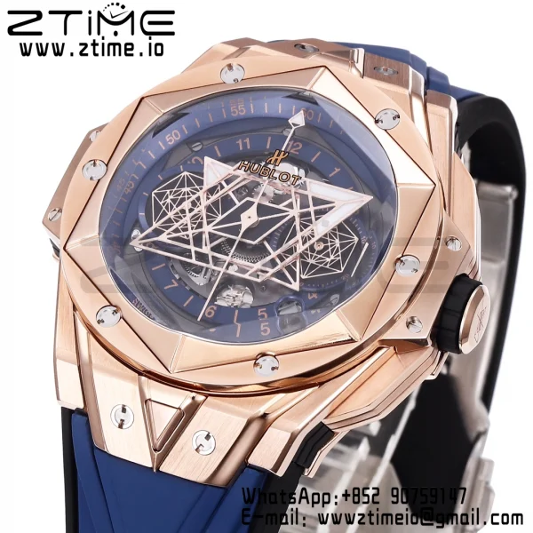 HUBLOT Big Bang Sang Bleu II Chrono 418.OX.5108.RX.MXM20 RG BBF Best Edition Quadrante blu su cinturino in caucciù blu HUB1240 - Orologio super clone | 1:1 Versione migliore