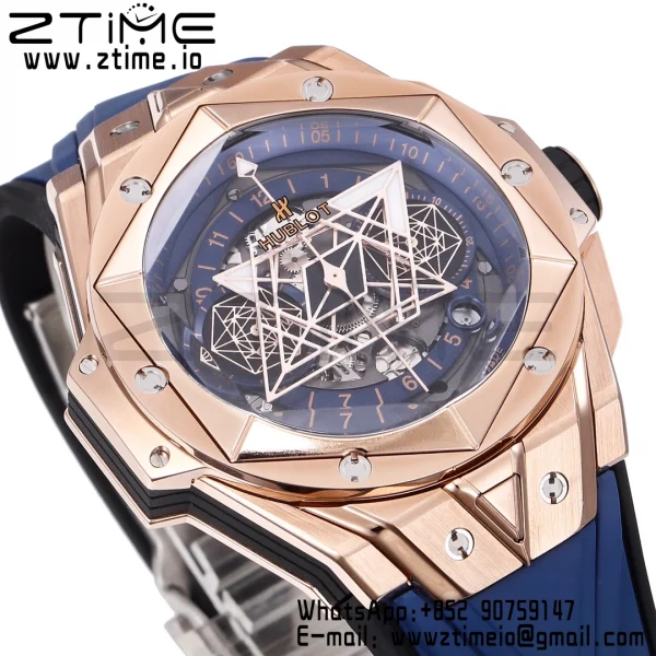HUBLOT Big Bang Sang Bleu II Chrono 418.OX.5108.RX.MXM20 RG BBF Best Edition Quadrante blu su cinturino in caucciù blu HUB1240 - Orologio super clone | 1:1 Versione migliore