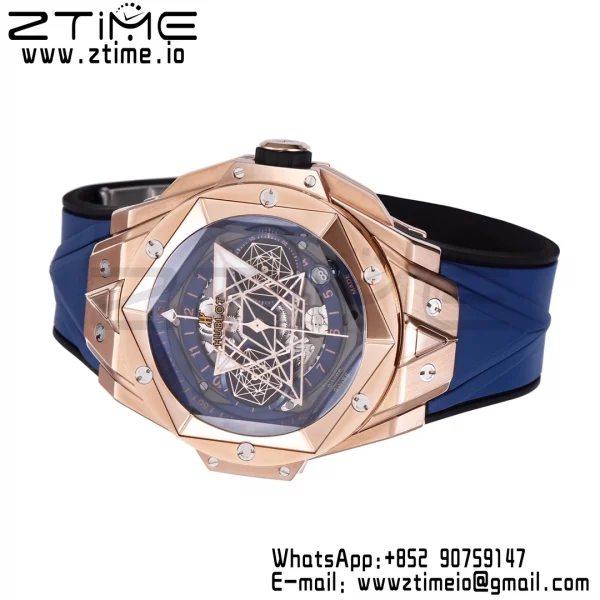 HUBLOT Big Bang Sang Bleu II Chrono 418.OX.5108.RX.MXM20 RG BBF Best Edition Quadrante blu su cinturino in caucciù blu HUB1240 - Orologio super clone | 1:1 Versione migliore