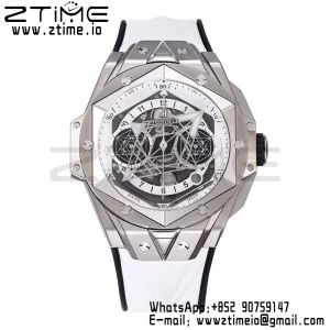 HUBLOT Big Bang Sang Bleu II Chrono 418.NX.2001.RX.MXM20 Titanium BBF Best Edition SS Bezel White Dial on WhiteRubber Strap HUB1240 - Super Clone Watch | 1:1 Best Version