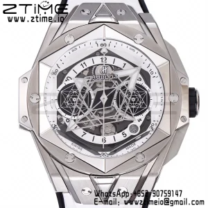 HUBLOT ビッグ・バン サング・ブルーII クロノ 418.NX.2001.RX.MXM20 チタンBBF ベストエディション SSベゼル ホワイトダイアル ホワイトラバーストラップ HUB1240 - スーパークローンウォッチ｜1:1 ベストバージョン