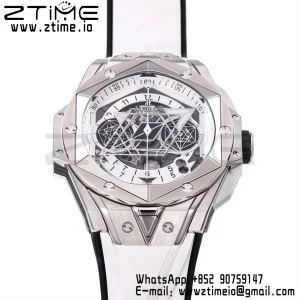 HUBLOT ビッグ・バン サング・ブルーII クロノ 418.NX.2001.RX.MXM20 チタンBBF ベストエディション SSベゼル ホワイトダイアル ホワイトラバーストラップ HUB1240 - スーパークローンウォッチ｜1:1 ベストバージョン