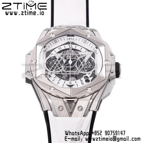 HUBLOT ビッグ・バン サング・ブルーII クロノ 418.NX.2001.RX.MXM20 チタンBBF ベストエディション SSベゼル ホワイトダイアル ホワイトラバーストラップ HUB1240 - スーパークローンウォッチ｜1:1 ベストバージョン