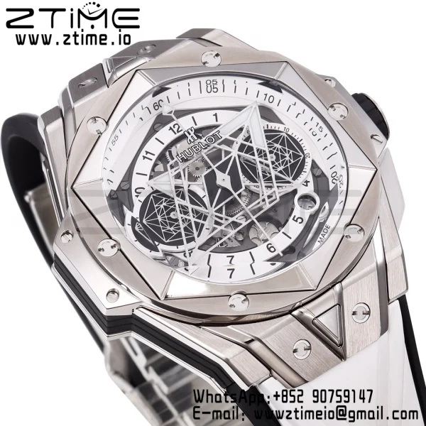 HUBLOT ビッグ・バン サング・ブルーII クロノ 418.NX.2001.RX.MXM20 チタンBBF ベストエディション SSベゼル ホワイトダイアル ホワイトラバーストラップ HUB1240 - スーパークローンウォッチ｜1:1 ベストバージョン