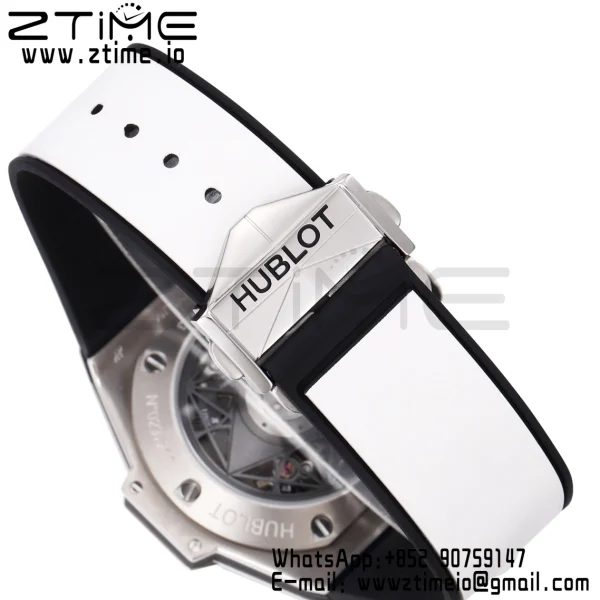HUBLOT ビッグ・バン サング・ブルーII クロノ 418.NX.2001.RX.MXM20 チタンBBF ベストエディション SSベゼル ホワイトダイアル ホワイトラバーストラップ HUB1240 - スーパークローンウォッチ｜1:1 ベストバージョン