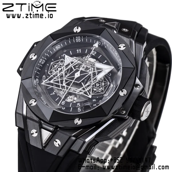 HUBLOT Big Bang Sang Bleu II  418.CX.1114.RX.MXM20 Black Ceramic BBF Best Edition Black Dial on Black Rubber Strap A1240 - Super Clone Watch | 1:1 Best Version