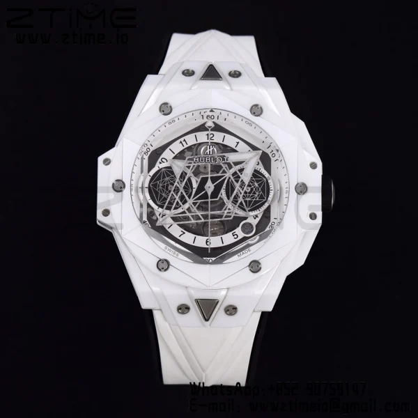 HUBLOT Big Bang Sang Bleu II 418.HX.2001.RX.MXM21 White Ceramic BBF Best Edition White Dial on White Rubber Strap A1240 - Super Clone Watch | 1:1 Best Version