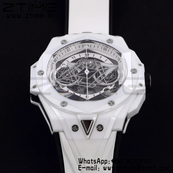 HUBLOT Big Bang Sang Bleu II 418.HX.2001.RX.MXM21 White Ceramic BBF Best Edition White Dial on White Rubber Strap A1240 - Super Clone Watch | 1:1 Best Version
