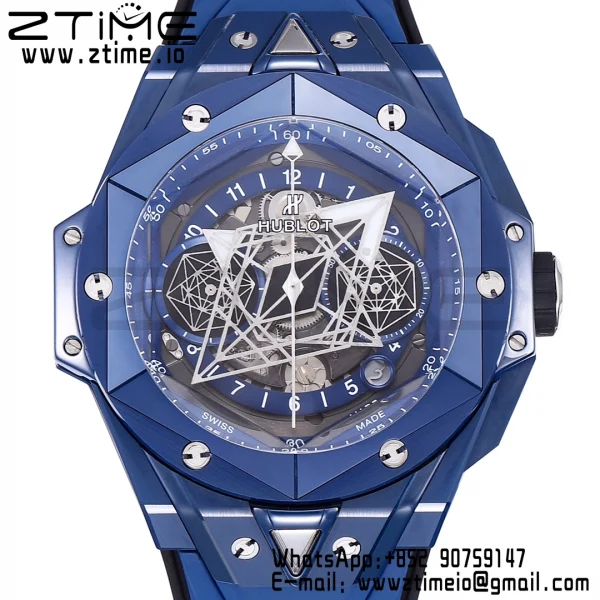 HUBLOT Big Bang Sang Bleu 418.EX.5107.RX.MXM21 Blue Ceramic BBF Best Edition Blue Dial on Blue Rubber Strap A1240 - Super Clone Watch | 1:1 Best Version