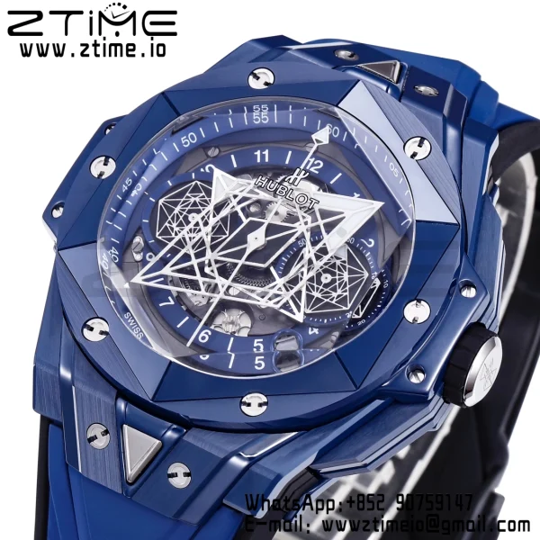 HUBLOT Big Bang Sang Bleu 418.EX.5107.RX.MXM21 Blue Ceramic BBF Best Edition Blue Dial on Blue Rubber Strap A1240 - Super Clone Watch | 1:1 Best Version