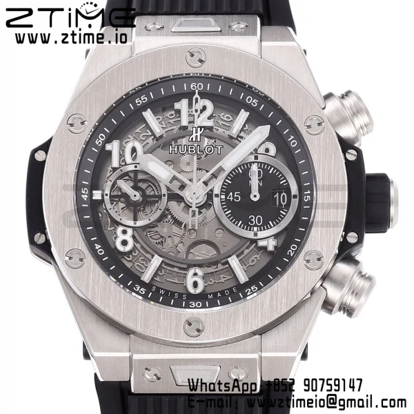 HUBLOT Big Bang Unico 44mm 421.NX.1170.RX Titanium BBF 1:1 Best Edition Skeleton Dial on Black Rubber Strap A1280 V2 - Super Clone Watch | 1:1 Best Version