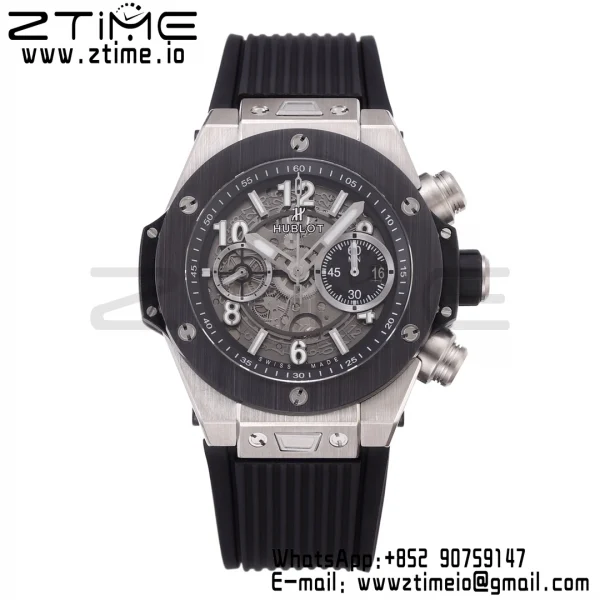 HUBLOT Big Bang Unico 44mm 421.NM.1170.RX Titanium BBF 1:1 Best Edition Skeleton Dial Black Ceramic Bezel on Black Rubber Strap A1280 V2 - Super Clone Watch | 1:1 Best Version