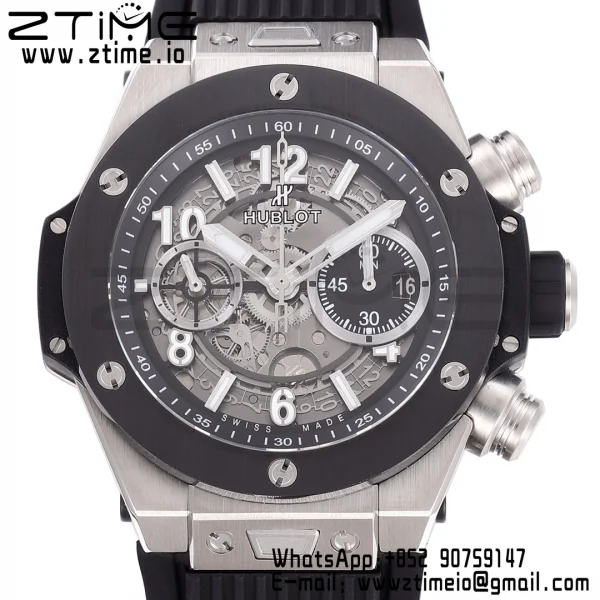 HUBLOT Big Bang Unico 44mm 421.NM.1170.RX Titanium BBF 1:1 Best Edition Skeleton Dial Black Ceramic Bezel on Black Rubber Strap A1280 V2 - Super Clone Watch | 1:1 Best Version