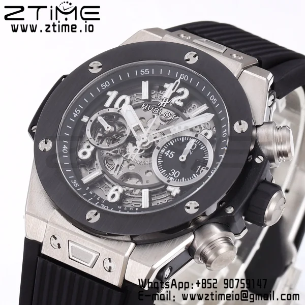 HUBLOT Big Bang Unico 44mm 421.NM.1170.RX Titanium BBF 1:1 Best Edition Skeleton Dial Black Ceramic Bezel on Black Rubber Strap A1280 V2 - Super Clone Watch | 1:1 Best Version