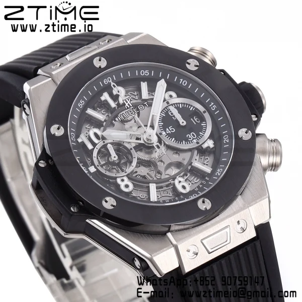 HUBLOT Big Bang Unico 44mm 421.NM.1170.RX Titanium BBF 1:1 Best Edition Skeleton Dial Black Ceramic Bezel on Black Rubber Strap A1280 V2 - Super Clone Watch | 1:1 Best Version
