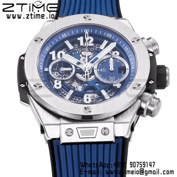 HUBLOT Big Bang Unico 44mm 421.NX.5170.RX Titanio BBF 1:1 Mejor Edición Esfera Esqueleto con Correa de Caucho Azul A1280 V2 - Reloj Super Clon | 1:1 Mejor Versión