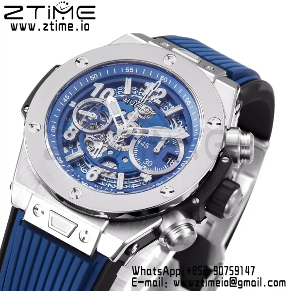 HUBLOT Big Bang Unico 44mm 421.NX.5170.RX Titanio BBF 1:1 Mejor Edición Esfera Esqueleto con Correa de Caucho Azul A1280 V2 - Reloj Super Clon | 1:1 Mejor Versión