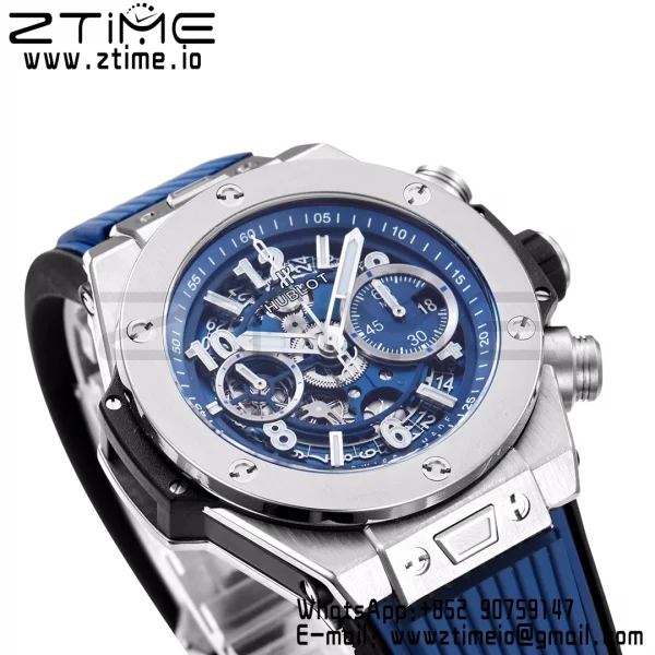 HUBLOT Big Bang Unico 44mm 421.NX.5170.RX Titanio BBF 1:1 Mejor Edición Esfera Esqueleto con Correa de Caucho Azul A1280 V2 - Reloj Super Clon | 1:1 Mejor Versión