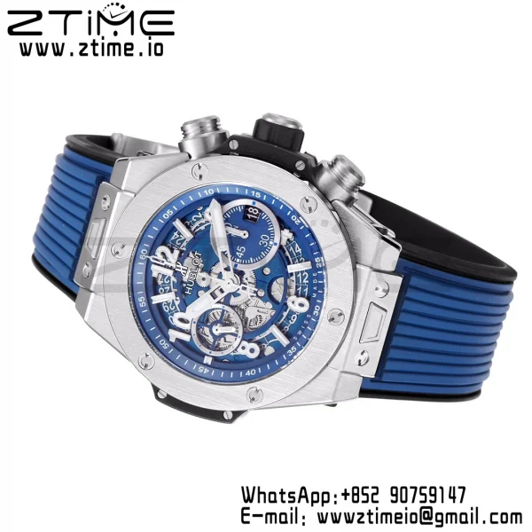 HUBLOT Big Bang Unico 44mm 421.NX.5170.RX Titanio BBF 1:1 Mejor Edición Esfera Esqueleto con Correa de Caucho Azul A1280 V2 - Reloj Super Clon | 1:1 Mejor Versión