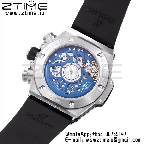 HUBLOT Big Bang Unico 44mm 421.NX.5170.RX Titanio BBF 1:1 Mejor Edición Esfera Esqueleto con Correa de Caucho Azul A1280 V2 - Reloj Super Clon | 1:1 Mejor Versión
