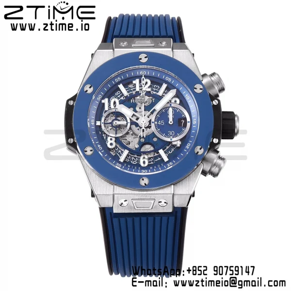 HUBLOT Big Bang Unico 44mm 421.NL.5170.RX Titanium BBF 1:1 Best Edition Skeleton Dial Blue Ceramic Bezel on Blue Rubber Strap A1280 V2 - Super Clone Watch | 1:1 Best Version