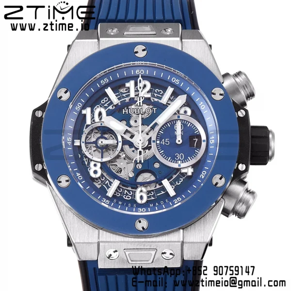HUBLOT Big Bang Unico 44mm 421.NL.5170.RX Titanium BBF 1:1 Best Edition Skeleton Dial Blue Ceramic Bezel on Blue Rubber Strap A1280 V2 - Super Clone Watch | 1:1 Best Version