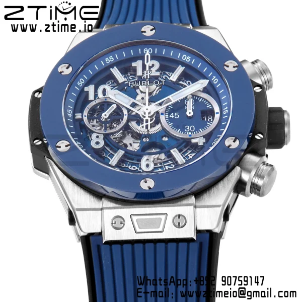 HUBLOT Big Bang Unico 44mm 421.NL.5170.RX Titanium BBF 1:1 Best Edition Skeleton Dial Blue Ceramic Bezel on Blue Rubber Strap A1280 V2 - Super Clone Watch | 1:1 Best Version