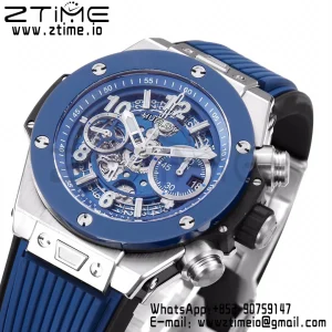HUBLOT Big Bang Unico 44mm 421.NL.5170.RX Titanium BBF 1:1 Best Edition Skeleton Dial Blue Ceramic Bezel on Blue Rubber Strap A1280 V2 - Super Clone Watch | 1:1 Best Version