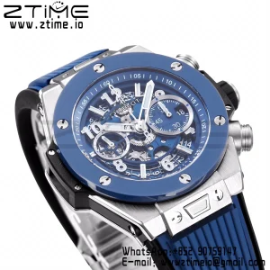 HUBLOT Big Bang Unico 44mm 421.NL.5170.RX Titanium BBF 1:1 Best Edition Skeleton Dial Blue Ceramic Bezel on Blue Rubber Strap A1280 V2 - Super Clone Watch | 1:1 Best Version