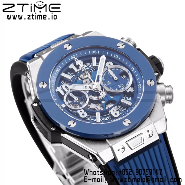 HUBLOT Big Bang Unico 44mm 421.NL.5170.RX Titanium BBF 1:1 Best Edition Skeleton Dial Blue Ceramic Bezel on Blue Rubber Strap A1280 V2 - Super Clone Watch | 1:1 Best Version