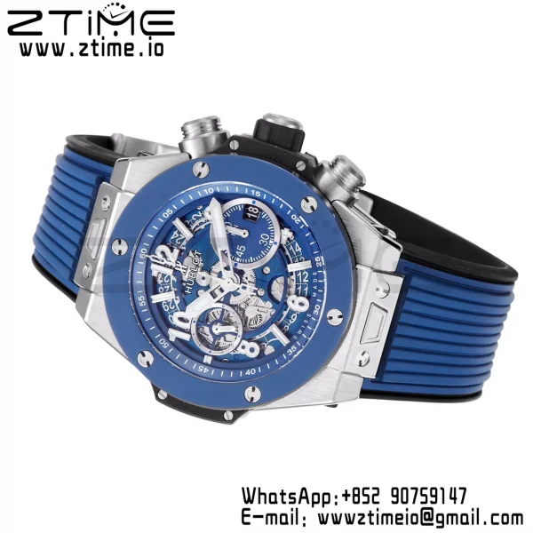 HUBLOT Big Bang Unico 44mm 421.NL.5170.RX Titanium BBF 1:1 Best Edition Skeleton Dial Blue Ceramic Bezel on Blue Rubber Strap A1280 V2 - Super Clone Watch | 1:1 Best Version