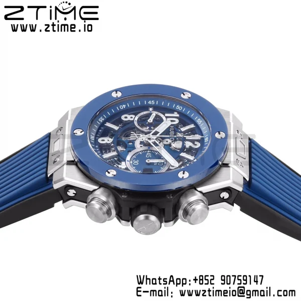 HUBLOT Big Bang Unico 44mm 421.NL.5170.RX Titanium BBF 1:1 Best Edition Skeleton Dial Blue Ceramic Bezel on Blue Rubber Strap A1280 V2 - Super Clone Watch | 1:1 Best Version