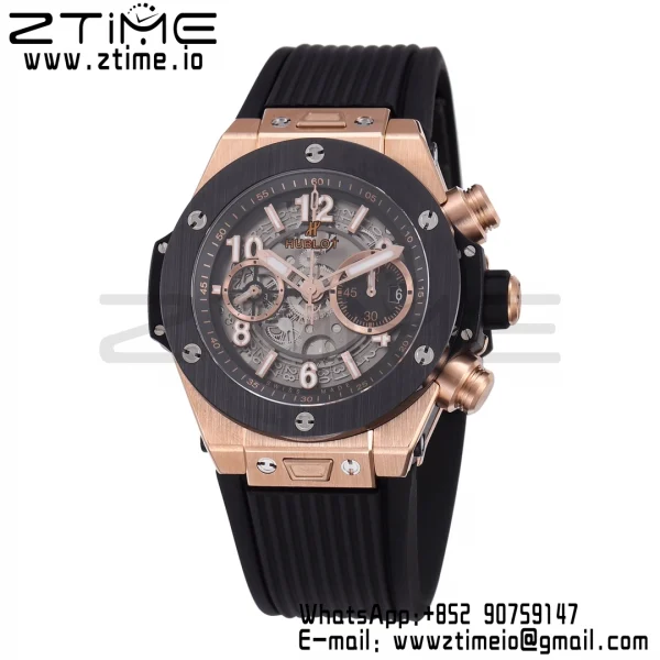 HUBLOT Big Bang Unico 44mm 421.OM.1180.RX RG BBF 1:1 Best Edition Cadran Squelette Lunette Céramique Noire sur Bracelet Caoutchouc Noir A1280 V2 - Super Clone Watch | 1:1 Best Version