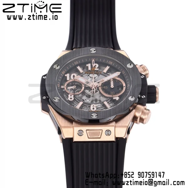 HUBLOT Big Bang Unico 44mm 421.OM.1180.RX RG BBF 1:1 Best Edition Cadran Squelette Lunette Céramique Noire sur Bracelet Caoutchouc Noir A1280 V2 - Super Clone Watch | 1:1 Best Version