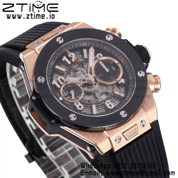 HUBLOT Big Bang Unico 44mm 421.OM.1180.RX RG BBF 1:1 Best Edition Cadran Squelette Lunette Céramique Noire sur Bracelet Caoutchouc Noir A1280 V2 - Super Clone Watch | 1:1 Best Version