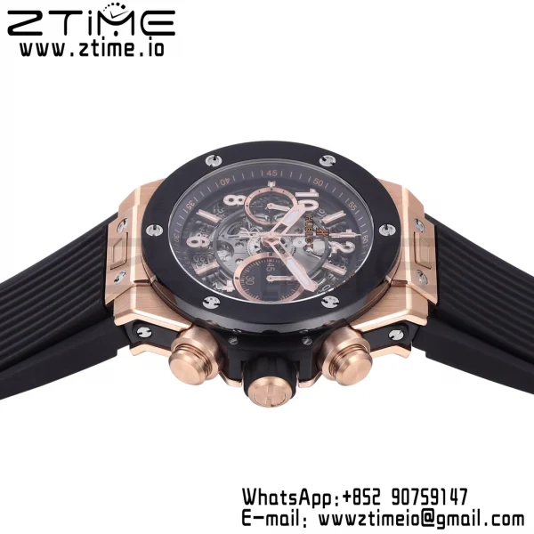 HUBLOT Big Bang Unico 44mm 421.OM.1180.RX RG BBF 1:1 Best Edition Cadran Squelette Lunette Céramique Noire sur Bracelet Caoutchouc Noir A1280 V2 - Super Clone Watch | 1:1 Best Version