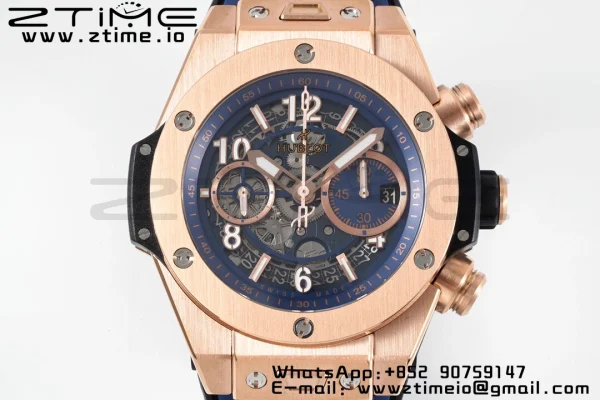 HUBLOT Big Bang Unico 44mm 421.OX.5170.RX BBF 1:1 Best Edition Skeleton Dial pe curea de cauciuc albastru A1280 V2 - Super Clone Watch | 1:1 Best Version
