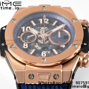 HUBLOT Big Bang Unico 44mm 421.OX.5170.RX BBF 1:1 Best Edition Skeleton Dial pe curea de cauciuc albastru A1280 V2 - Super Clone Watch | 1:1 Best Version