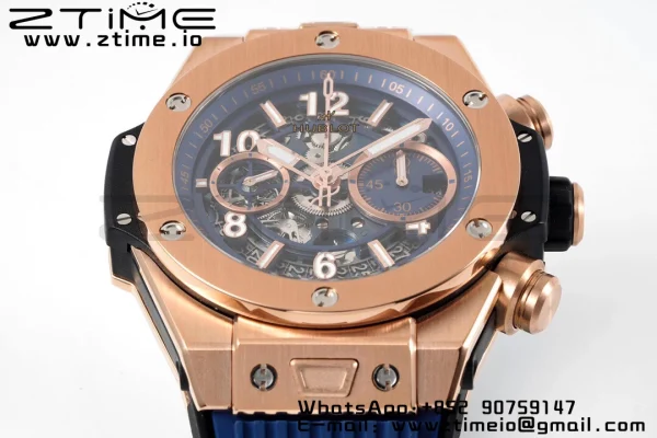 HUBLOT Big Bang Unico 44mm 421.OX.5170.RX BBF 1:1 Best Edition Skeleton Dial pe curea de cauciuc albastru A1280 V2 - Super Clone Watch | 1:1 Best Version