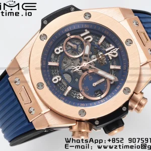 HUBLOT Big Bang Unico 44mm 421.OX.5170.RX BBF 1:1 Best Edition Skeleton Dial pe curea de cauciuc albastru A1280 V2 - Super Clone Watch | 1:1 Best Version
