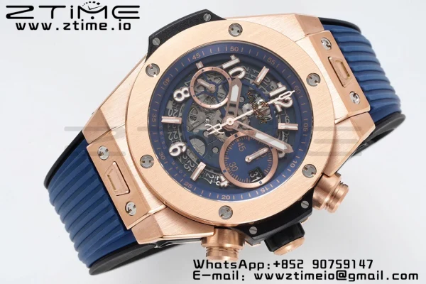 HUBLOT Big Bang Unico 44mm 421.OX.5170.RX BBF 1:1 Best Edition Skeleton Dial pe curea de cauciuc albastru A1280 V2 - Super Clone Watch | 1:1 Best Version
