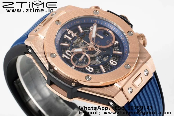 HUBLOT Big Bang Unico 44mm 421.OX.5170.RX BBF 1:1 Best Edition Skeleton Dial pe curea de cauciuc albastru A1280 V2 - Super Clone Watch | 1:1 Best Version